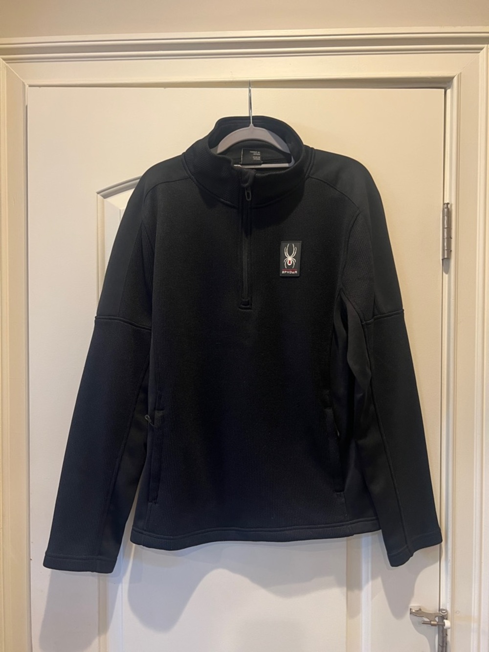Spyder Black Quarter Zip Pullover Jacket Logo Patch Athletic Fleece